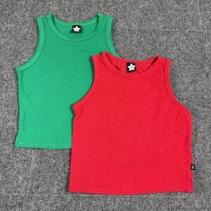 Lot Of 2 Pixie Lane Girls Ribbed Red Green Cropped‎ Tank Top Size 8